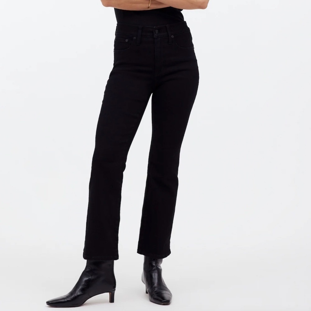 Madewell Kick Out Crop Flare Jeans Womens 27P Black Wash Denim Stretch Boho